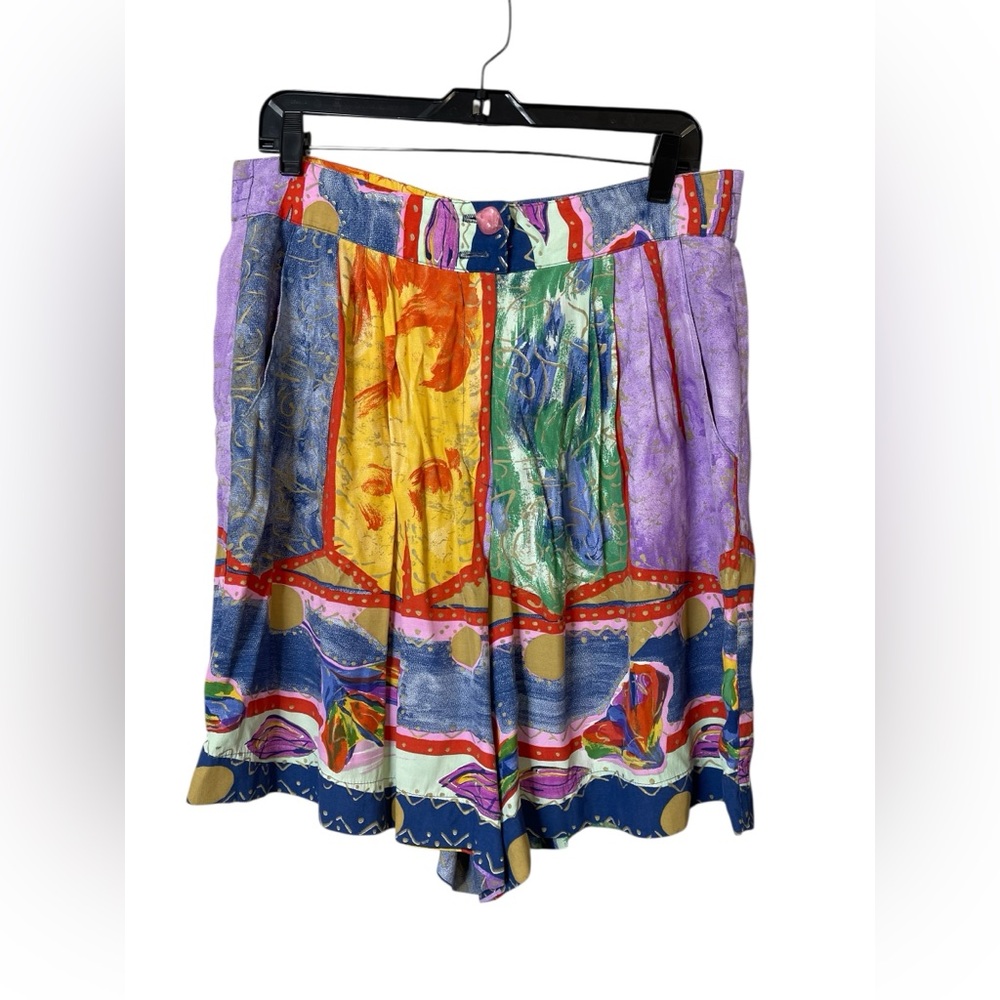 Platinum VTG Abstract Artsy Rayon Bermuda High rise Shorts Sz 14 Quirky Unique
